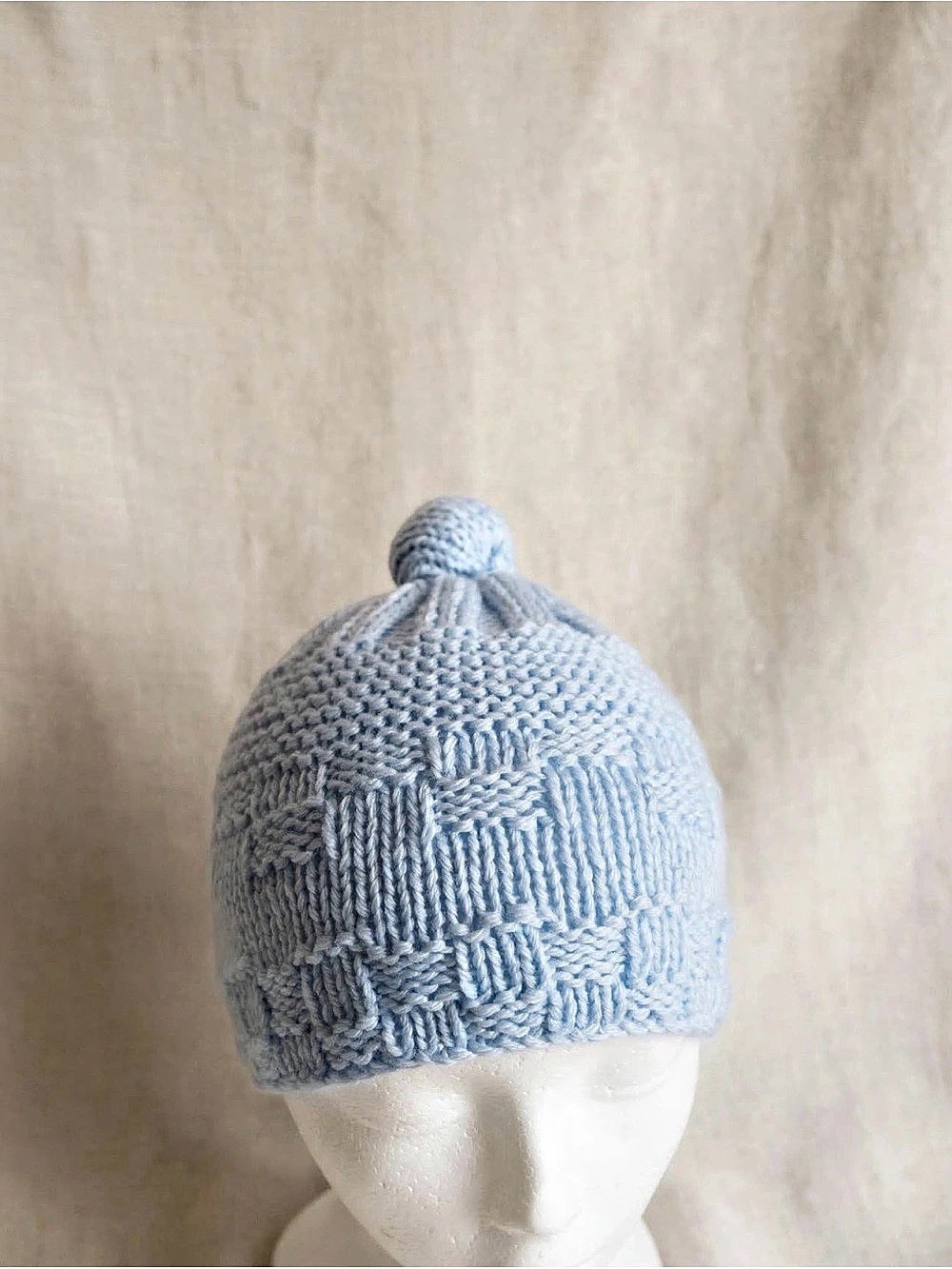 Blue Knit Pom-Pom Hat